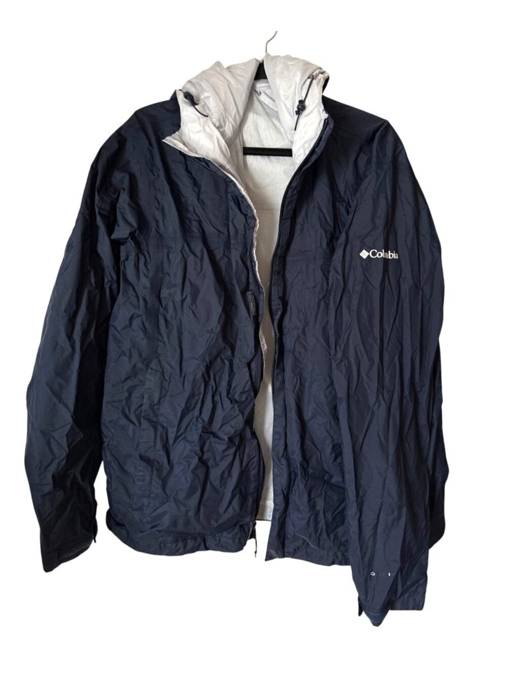 Columbia Mens Navy Blue Hooded Zip-Up Jacket XL Lightweight Nylon Polyester